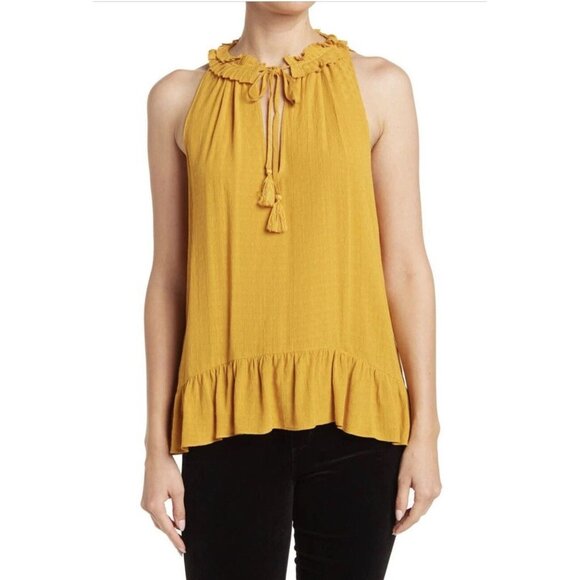 Ramy Brooke Joni Sleeveless Gold Ruffle Blouse Size Small 41312 - Picture 1 of 8